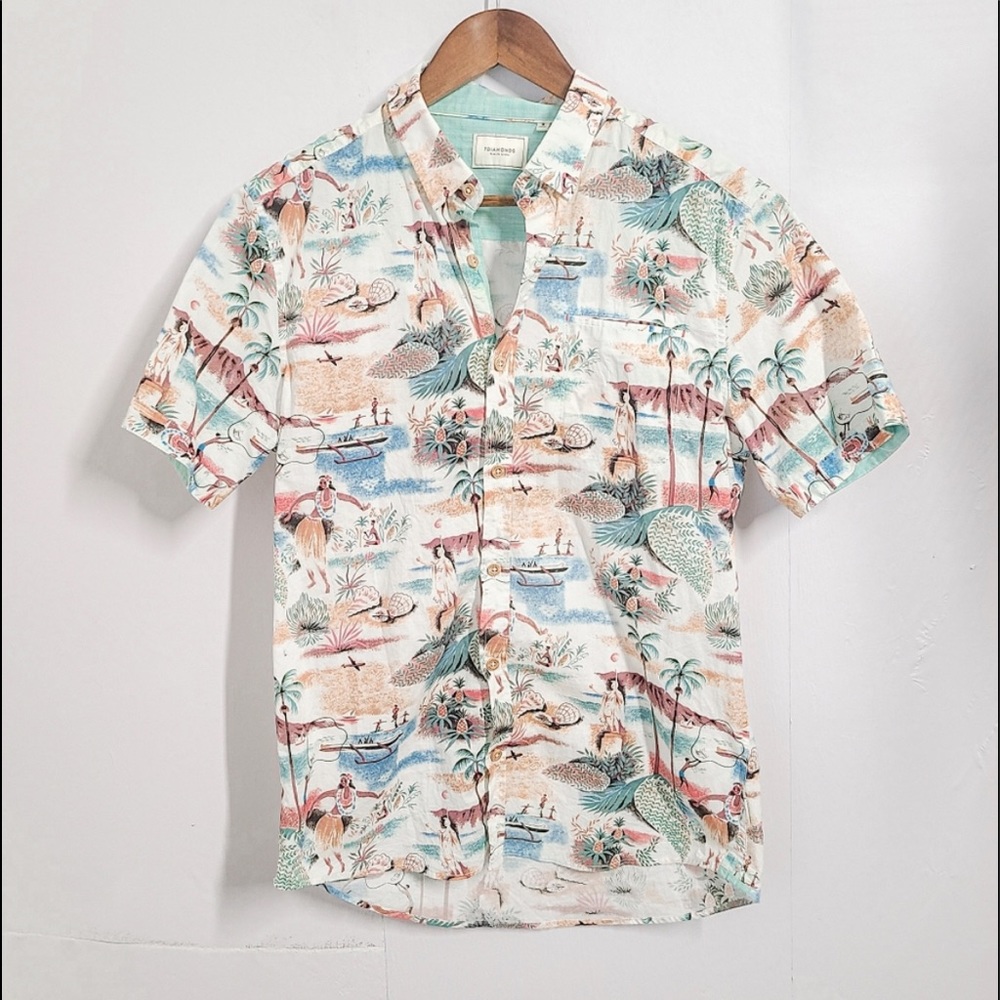7 Diamonds Hawaiian Shirt Men Size Medium Cream 100% Cotton Button Down